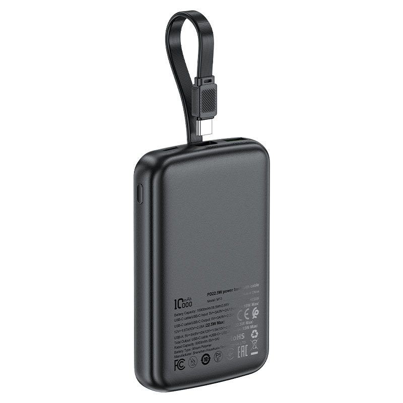 AceFast | 17971 | M13 | 10000 PD22.5W Power Bank With Cable | Black AceFast | 17971 | M13 | 10000 PD22.5W Power Bank With Cable | Black
